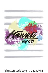hawaii surf style flowers vector illustration poster