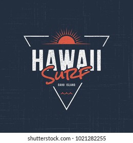 Hawaii surf. T-shirt and apparel vector design, typography, print, logo, label, poster. Global swatches.