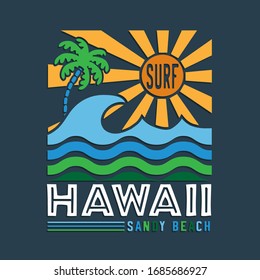 Hawaii surf typography, tee shirt graphics, vectors