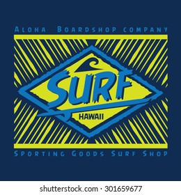 Hawaii surf typography, t-shirt graphics, vectors