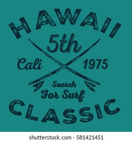 hawaii surf typography, t-shirt graphics , vectors