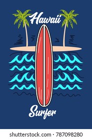 hawaii surfer,t-shirt print poster vector illustration