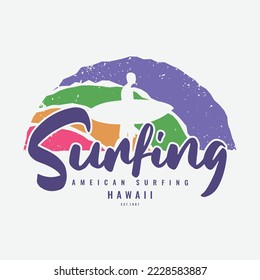 Hawaii surfing illustration typography. perfect for t shirt design