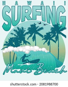 Hawaii Surfing Maui Beach Vintage t-shirt design for surf lovers