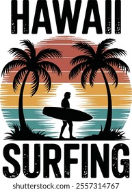 Hawaii surfing and nature  typography t shirt design