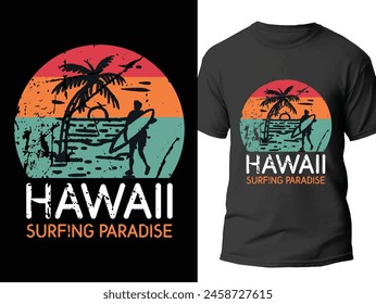 Hawaii surfing paradise summer sunset t-shirt design. vintage california shirt