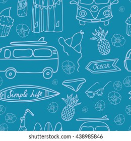 Hawaii Surfing Party seamless vector pattern. 