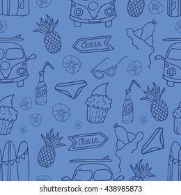 Hawaii Surfing Party seamless vector pattern. 