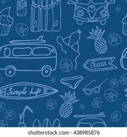 Hawaii Surfing Party seamless vector pattern. 