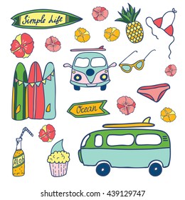 Hawaii Surfing Party vector set