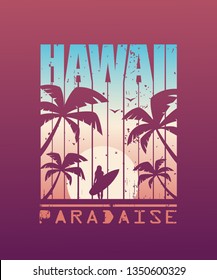 Hawaii Surfing Print for T-shirt. Vector illustration
