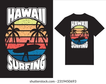 Hawaii Surfing Summer Beach T-shirt Design Vector