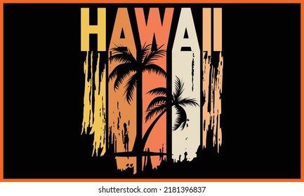 Hawaii Surfing Sunset Beach T-shirt Design.