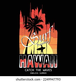 
Hawaii surfing typography, tee shirt graphics, vector illustration