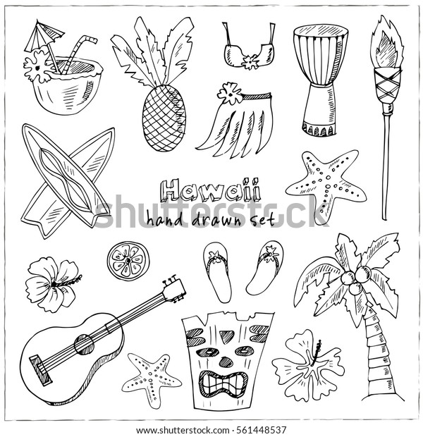Hawaii Symbols Icons Including Hula Skirt Stock Vector (Royalty Free ...