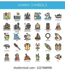 Hawaii Symbols , Thin Line and Pixel Perfect Icons