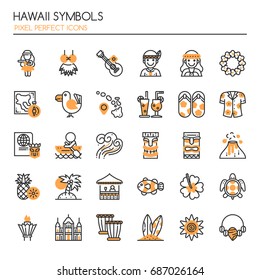 Hawaii Symbols , Thin Line and Pixel Perfect Icons
