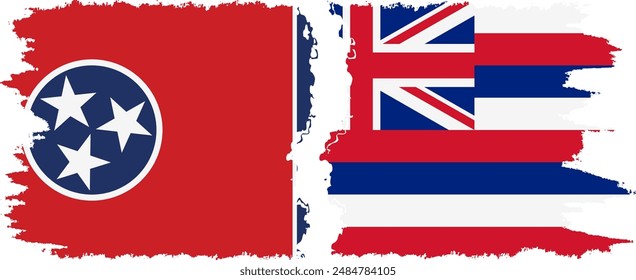 Hawaii and Tennessee states grunge brush flags connection, vector