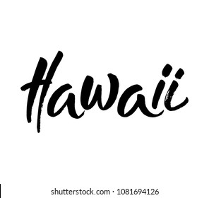 Hawaii, text design. Typography poster. Usable as background. Modern brush calligraphy. Ink hand lettering. Vector illustration