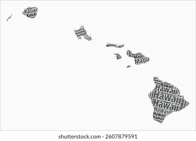 Hawaii Text Style Counties. State region names word clouds in the English language. Stylish vector illustration.