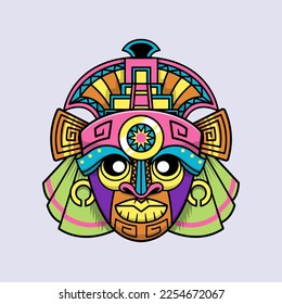 Hawaii Tiki Mask Cartoon Vector Icon Illustration. Holiday Nature Icon Concept Isolated Premium Vector. Flat Cartoon Style