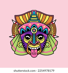 Hawaii Tiki Mask Cartoon Vector Icon Illustration. Holiday Nature Icon Concept Isolated Premium Vector. Flat Cartoon Style