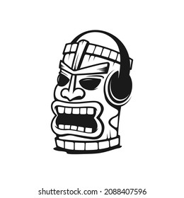Hawaii tiki statue using headphones logo inspiration