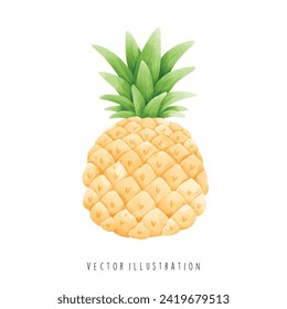 Hawaii Travel Collection, Watercolor of Pineapple , Vector Illustration