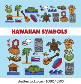 Hawaii travel famous landmark vector symbols