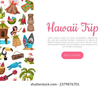 Hawaii Trip Banner Design with Tropical Object Vector Template