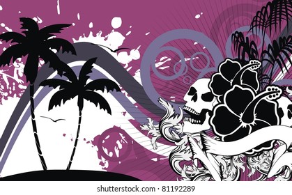 hawaii tropic skull background in vector format