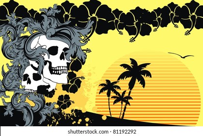 hawaii tropic skull background in vector format