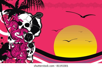 hawaii tropic skull background in vector format