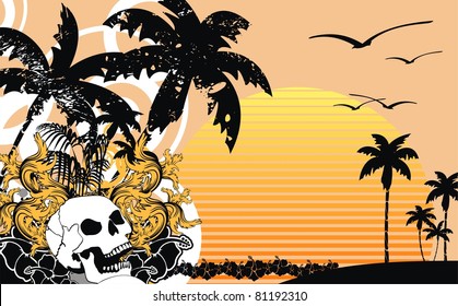 hawaii tropic skull background in vector format