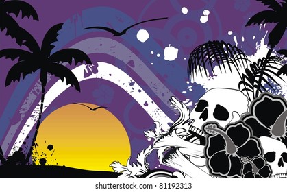 hawaii tropic skull background in vector format