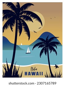 Hawaii Tropical beach background. Vector illustration