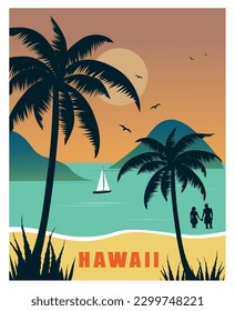 Hawaii Tropical beach travel background. Vector illustration