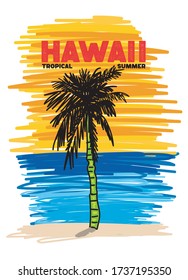 hawaii tropical summer,t-shirt design palm tree fashion vector