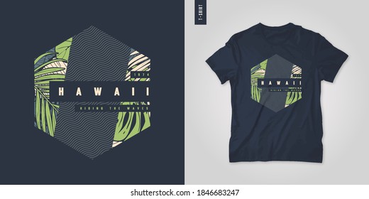 Hawaii. T-shirt geometric floral vector design, poster, print, template.