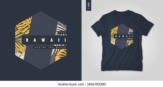 Hawaii. T-shirt geometric floral vector design, poster, print, template.