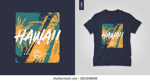 Hawaii. T-shirt  vector design, poster, print, template.