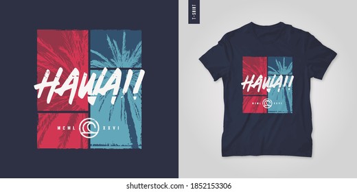 Hawaii. T-shirt  vector design, poster, print, template.