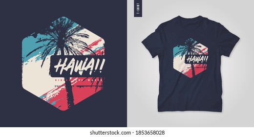 Hawaii. T-shirt vector design, poster, print, template.