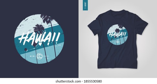 Hawaii. T-shirt  vector design, poster, print, template.