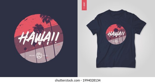 Hawaii. T-shirt  vector design, poster, print, template.