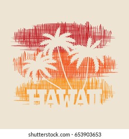 Hawaii typography poster. Concept in vintage style for print production. T-shirt fashion Design. Template for poster, print, banner, flyer.