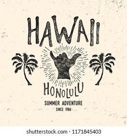 Hawaii typography.  Vintage vector t-shirt and apparel design,  print, logo, poster. Vector