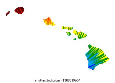 Hawaii (United States of America, USA, U.S., US) -  map is designed rainbow abstract colorful pattern, State of Hawaii mmap made of color explosion,