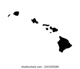 Hawaii US Map. HI USA State Map. Black and White Hawaiian State Border Boundary Line Outline Geography Territory Shape Vector Illustration EPS Clipart