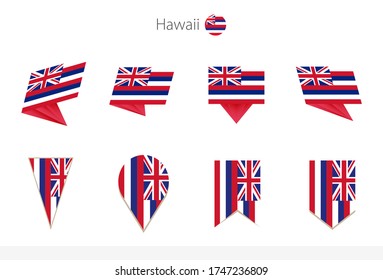 Hawaii US State flag collection, eight versions of Hawaii vector flags. Vector illustration.